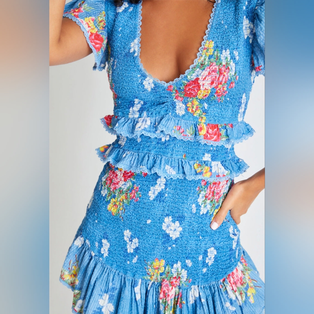 Loveshackfancy ๐ Sonora Smocked Floral Blue Ruffle Dress S - Picture 4 of 16